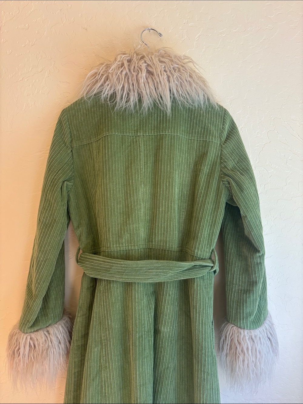 Urban Outfitters Tasha Coat Corduroy Faux Fur Trim Belted Jacket Boho Penny Lane - Picture 8 of 9